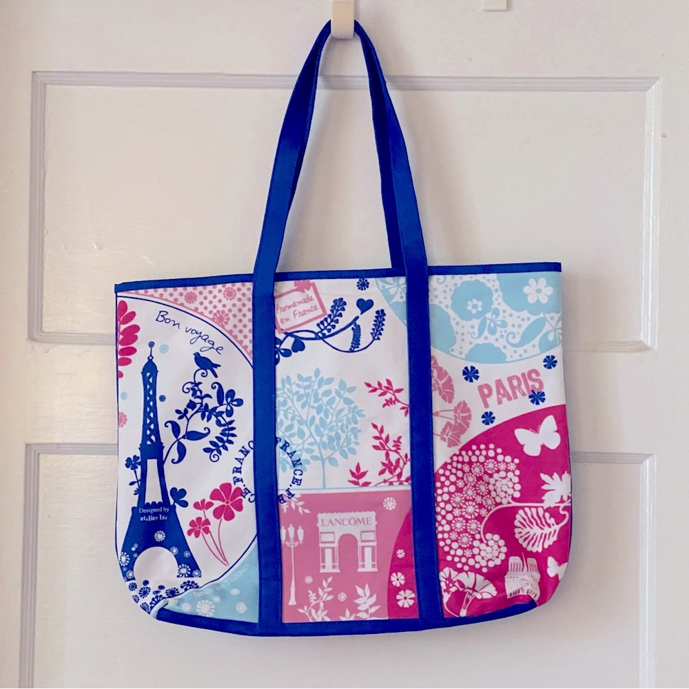 Retro Lancome Atelier Ize Blue Paris Print Canvas Tote